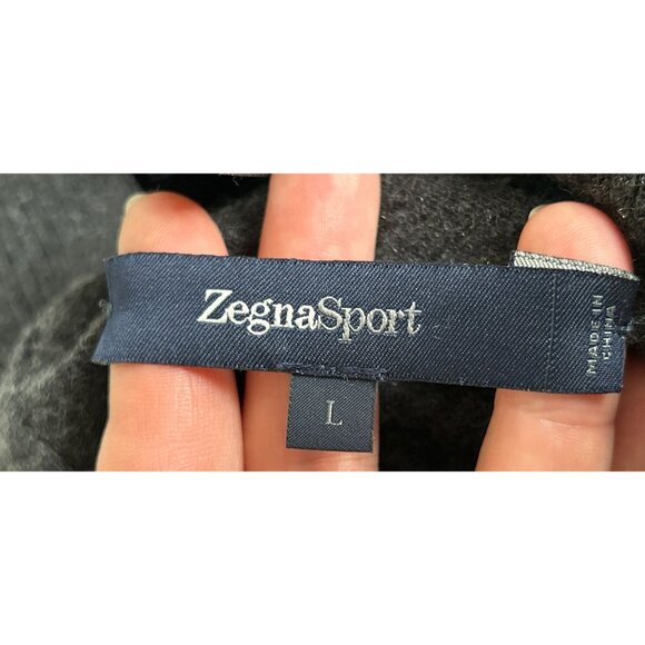 ZegnaSport Charcoal Gray Wool & Cashmere Blend Wide-Leg Track Pants With Drawstr - Picture 3 of 8